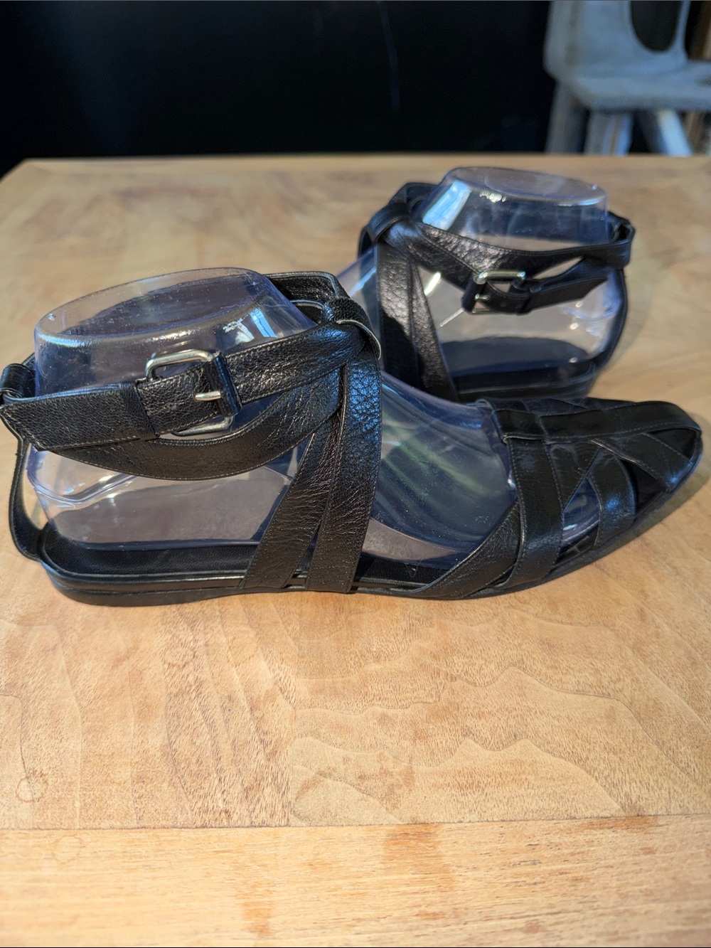 Balenciaga Black Leather Strappy Caged Fisherman Sandals Size 38.5 - Picture 9 of 9